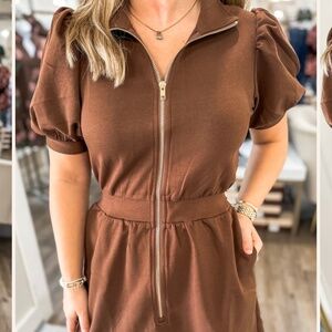 Entro Espresso knit dress with gold zipper